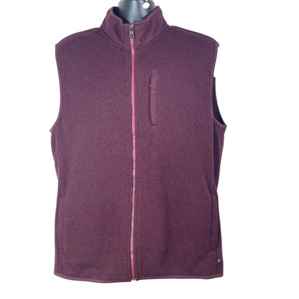 Chaps Mens Large‎ Burgundy Fleece Full Zip Vest Mock Neck Chest Pocket Maroon L
